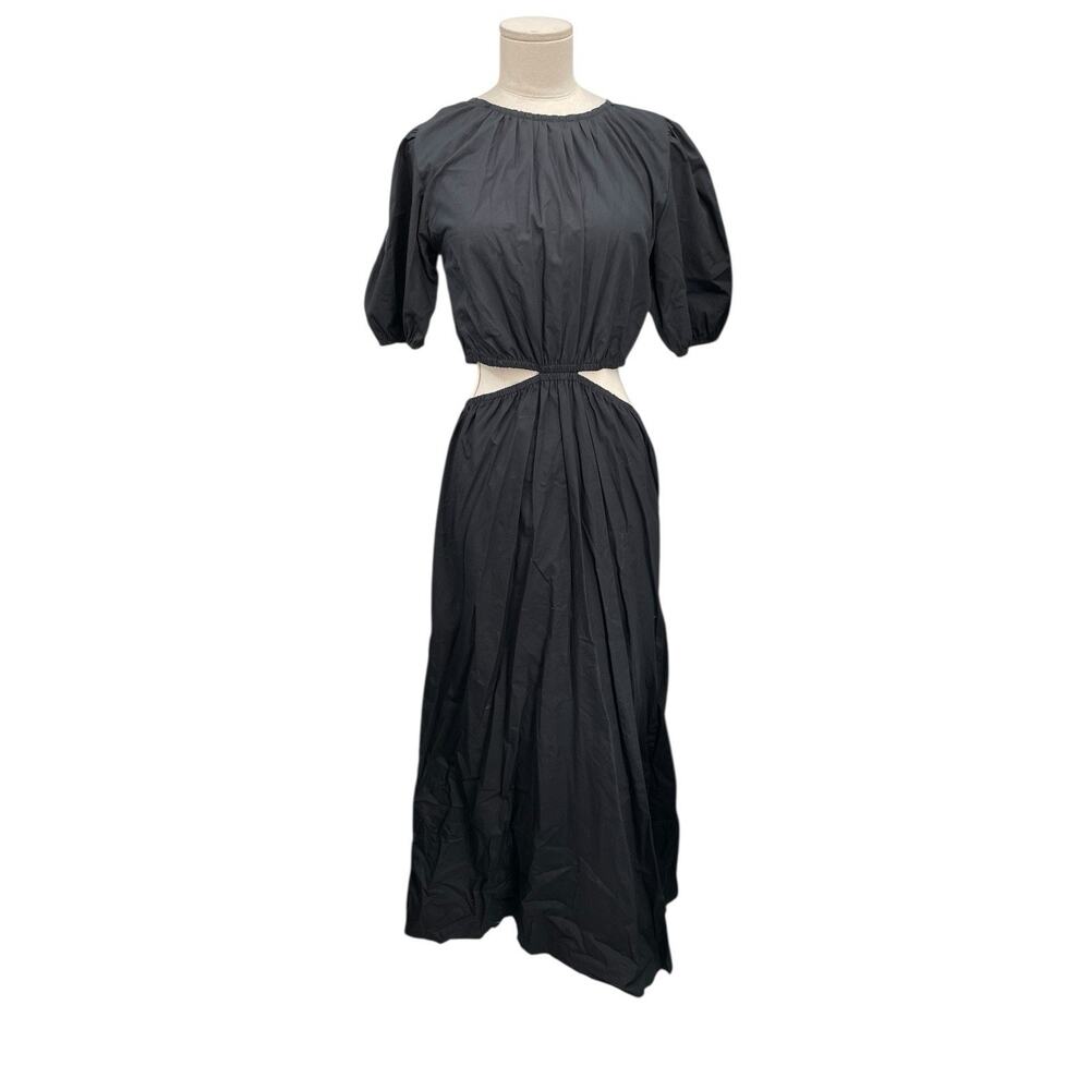 Faithfull The Brand Alessandria Midi Dress Cutout Plain Black Cotton Size 6